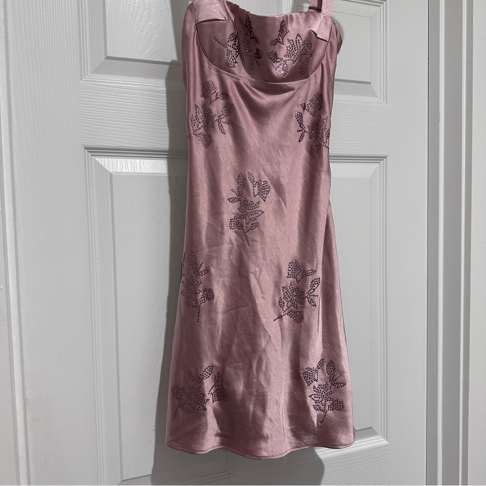 Oh Polly Blush Pink Mini Dress with Floral Accents